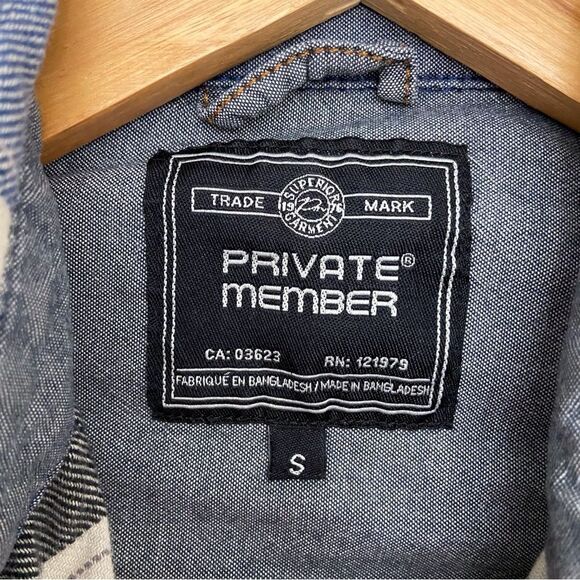PRIVATE Member Mens plaid 100% cotton button down shirt blue ecru white in small - Picture 4 of 14